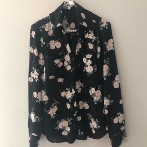 Express Floral Button Down Blouse
